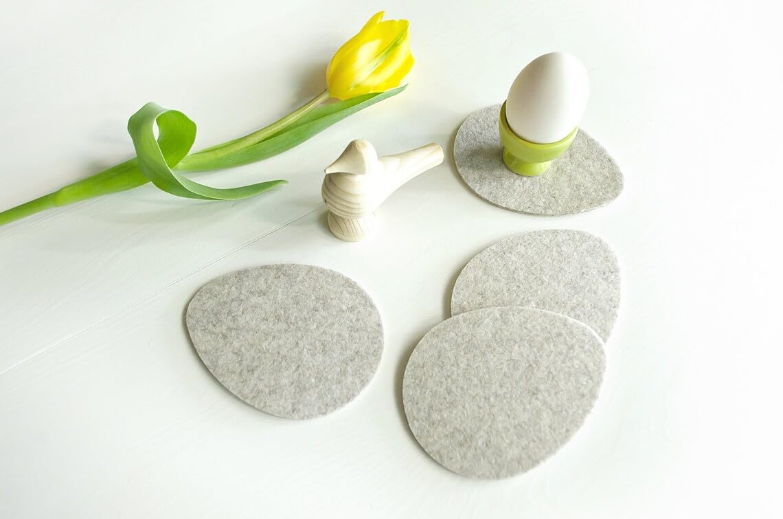 Set of 6 Oval Felt Coasters – Egg Shape Oatmeal Coasters | 3.5 x 5.5 Inch, Drink Coasters for Table, Coffee Mugs, Cups & Furniture Surface Protection